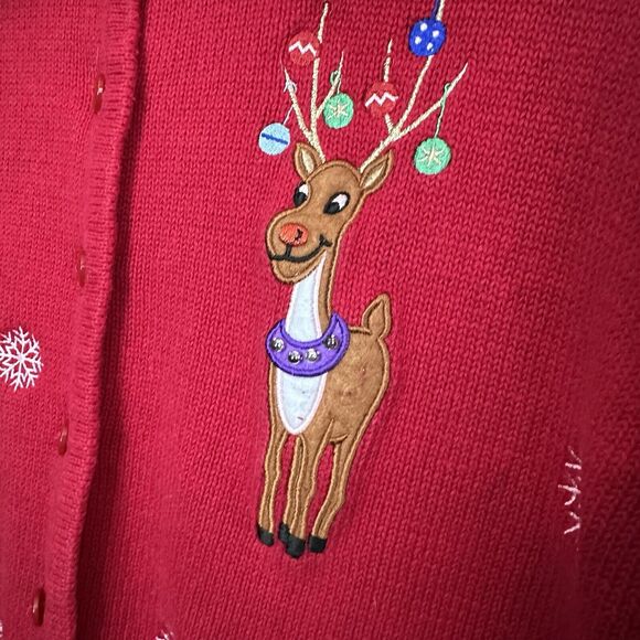 Vintage Classic Elements Button Front Sweater Kitsch Christmas Embroidered 20-22 - Picture 3 of 8
